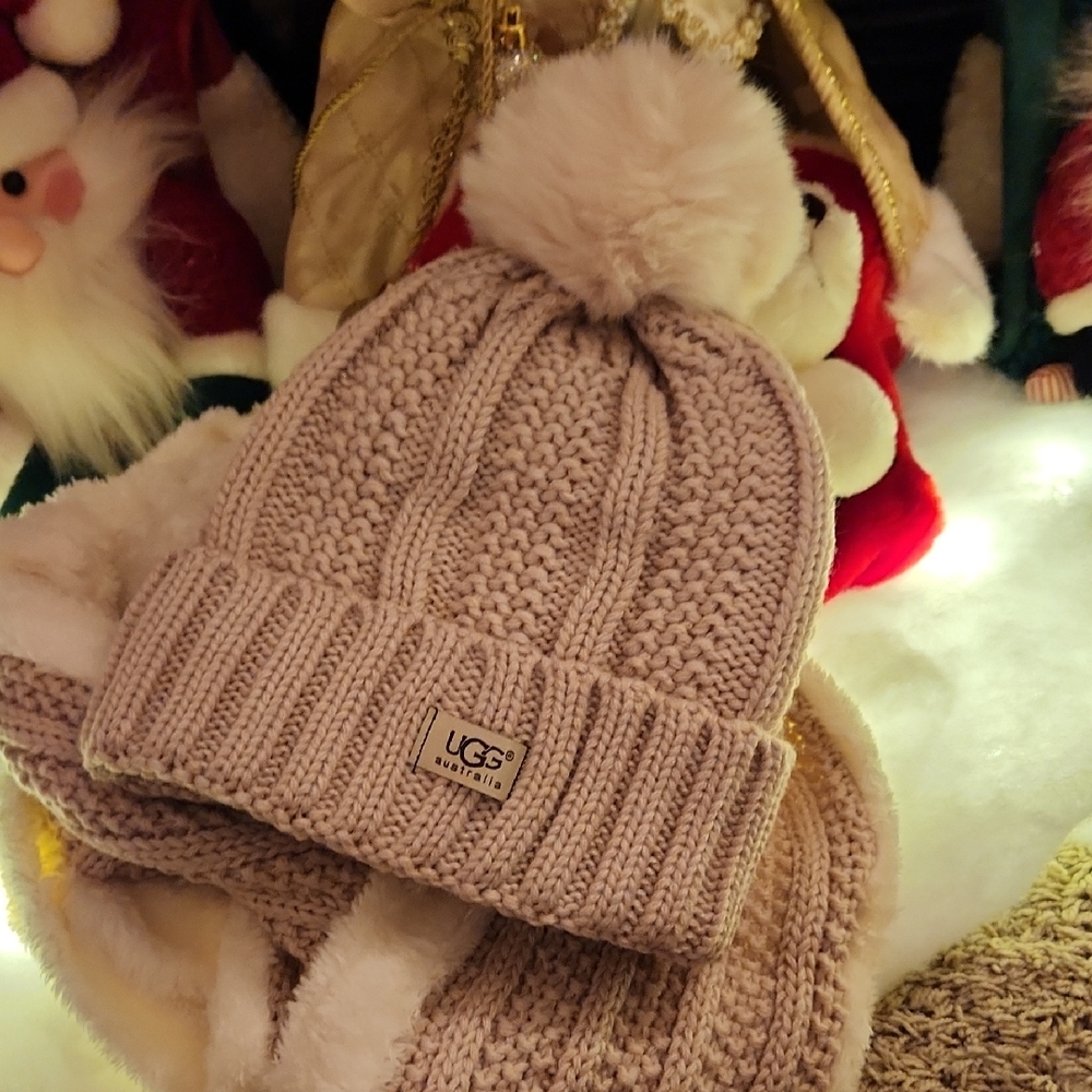 UGG Cream Knit Beanie with Pom